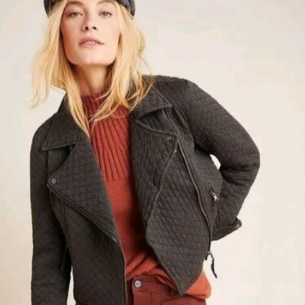 Anthropologie Marrakech Anderson Black Quilted Moto Jacket Size XS
